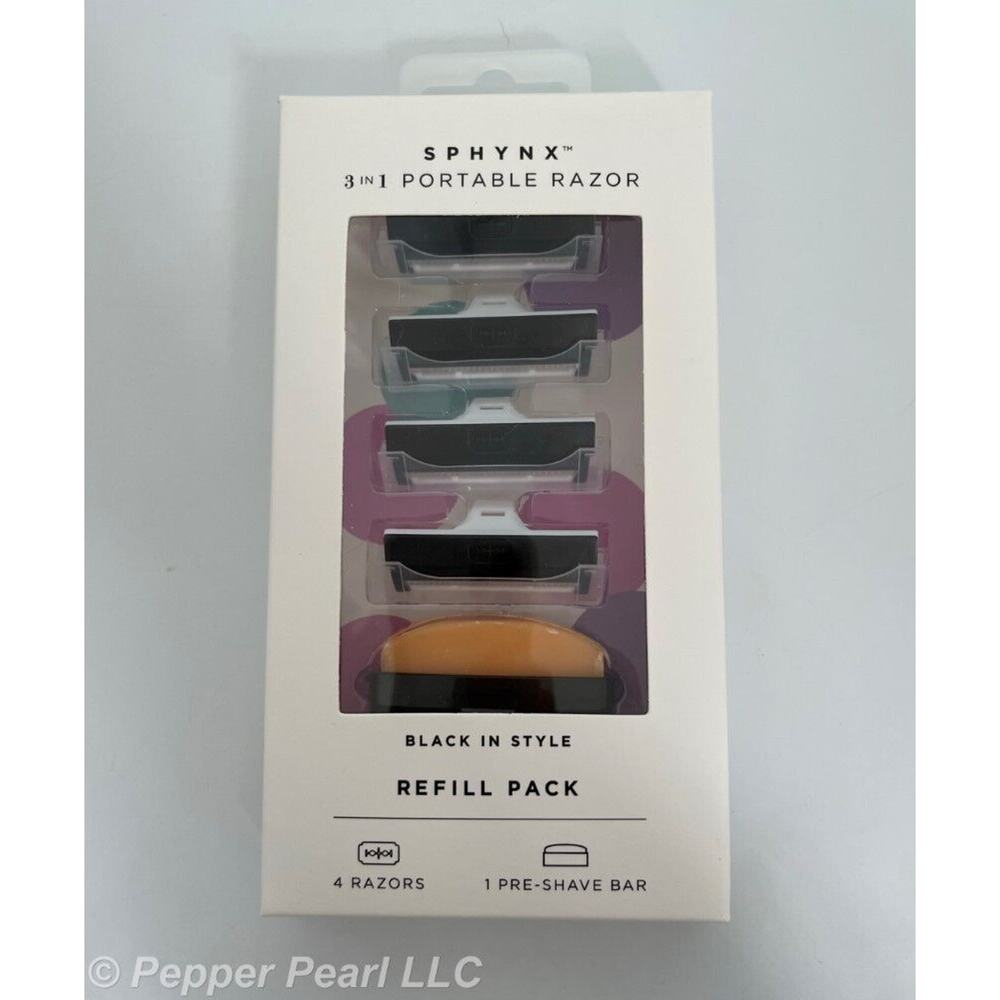 Sphynx 3 in 1 Portable Razor Refill Pack 4 Blade Cartridges and 1 Pre-shave Bar